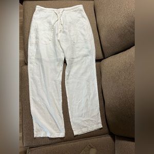 Bruno Men's White Drawstring Wide Leg Lightweight Linen Wash Pants SZ Med